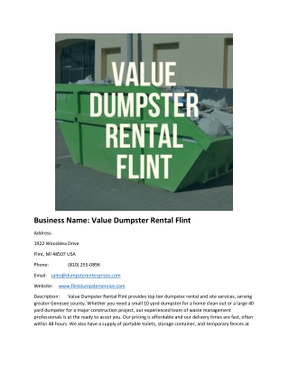 business name value dumpster rental flint