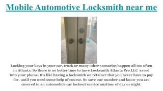 Mobile Automotive Locksmith near me
