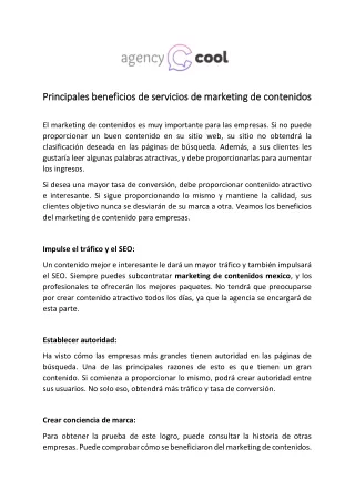 Principales Beneficios de Contratar los Servicios de Marketing De Contenidos en México