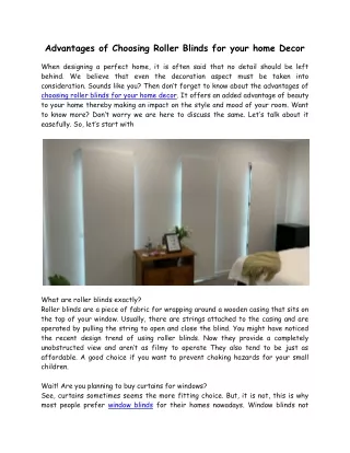 advantages of choosing roller blinds for your