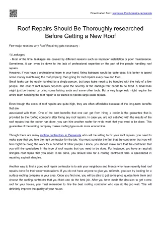 Roof Repairs Should Thoroughly researched Before Getting New Roof