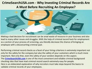 CrimeSearchUSA.com - Why Investing Criminal Records Are A Must Before Recruiting An Employee?