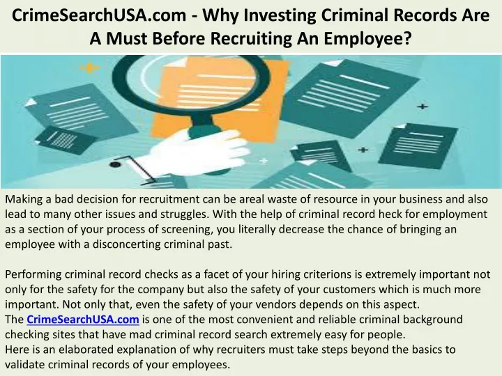 crimesearchusa com why investing criminal records are a must before recruiting an employee
