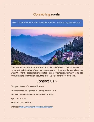 Best Travel Partner Finder Website in India | Connectingtraveler.com