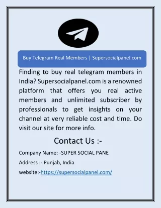 Buy Telegram Real Members | Supersocialpanel.com