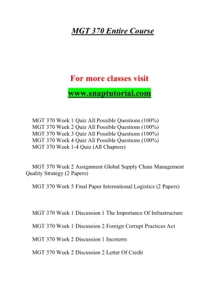 MGT 370 Enthusiastic Learning / snaptutorial.com