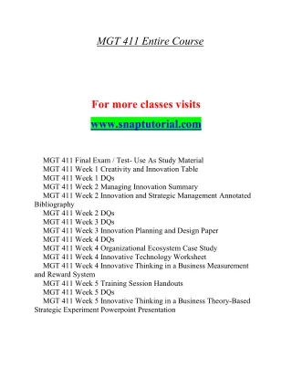 MGT 411 Enthusiastic Learning / snaptutorial.com
