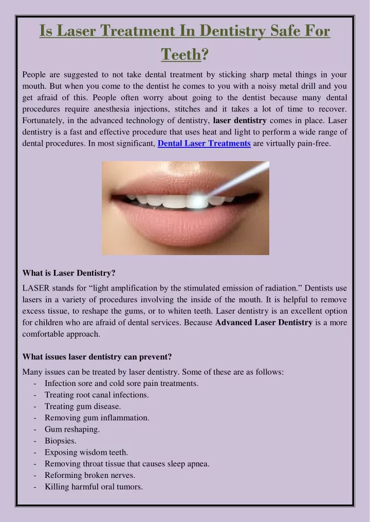 is laser treatment in dentistry safe for teeth