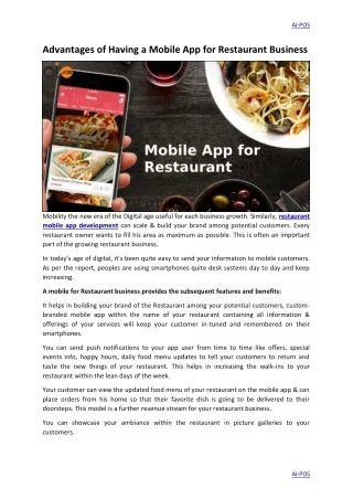 Advantages of Having a Mobile App for Restaurant Business
