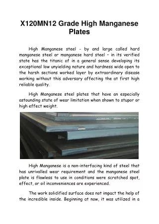 X120MN12 Grade High Manganese Plates at Chhajed Steel & Alloys.