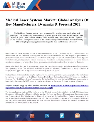 Medical Laser Systems Market: Global Analysis Of Key Manufacturers, Dynamics & Forecast 2022