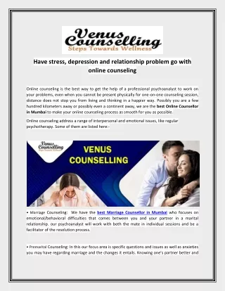 Have stress, depression and relationship problem go with online counseling