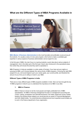 what are the different types of mba programs