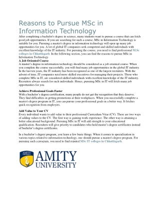 reasons to pursue msc in information technology