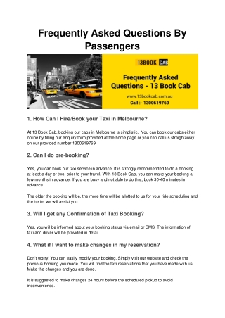 Frequently Asked Questions | Bayside Taxi | Frankston Taxi - 13 Book Cab
