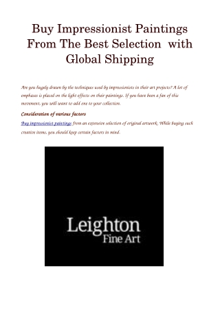 Buy Impressionist Paintings From The Best Selection  with Global Shipping