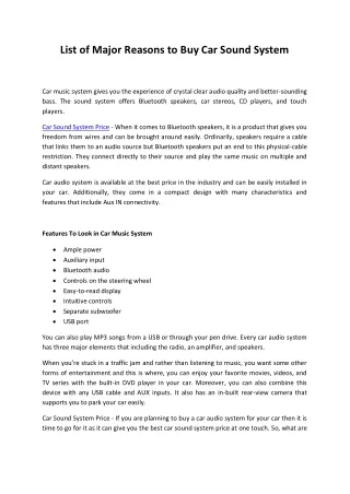 list of major reasons to buy car sound system