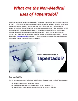 What are the Non-Medical uses of Tapentadol?