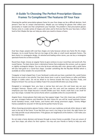 A Guide To Choosing The Perfect Prescription Glasses Frames To Compliment The Features Of Your Face