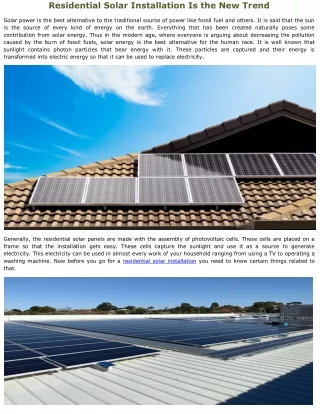 Residential Solar Installation Is the New Trend