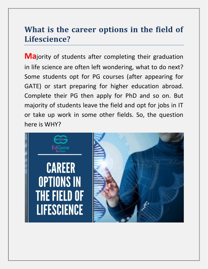 what is the career options in the field