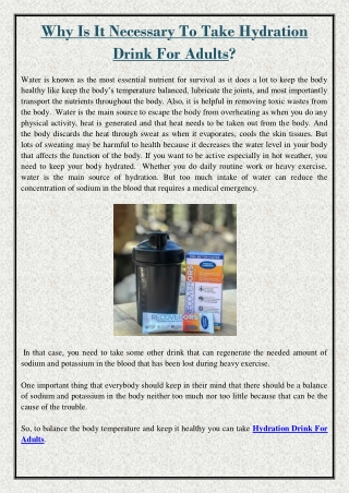 why is it necessary to take hydration drink