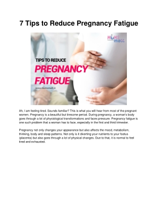 7 Tips to Follow to Reduce Your Pregnancy Fatigue