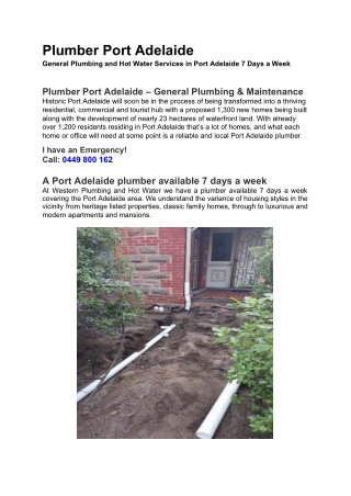 Plumber Port Adelaide – General Plumbing & Maintenance
