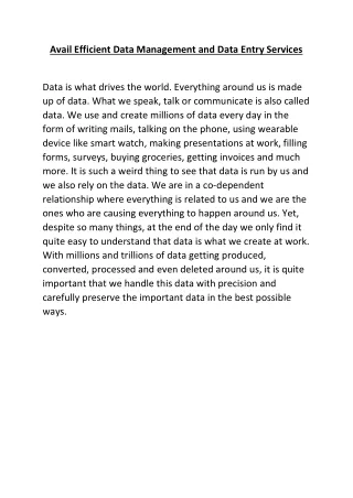 avail efficient data management and data entry