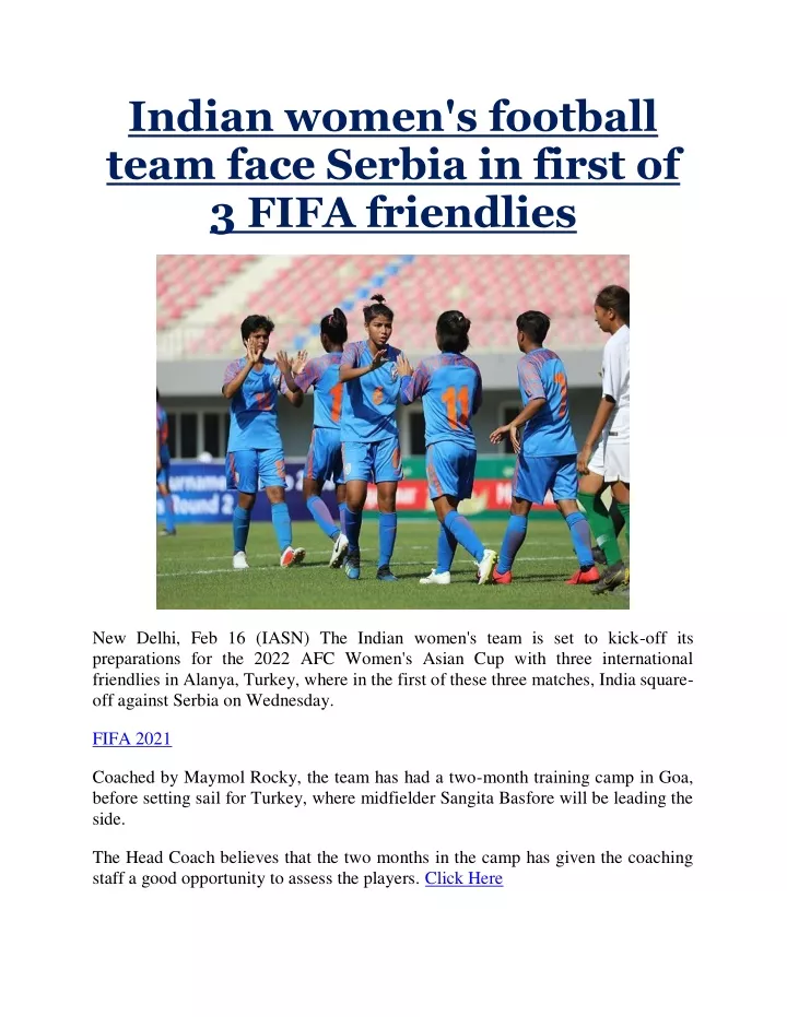 indian women s football team face serbia in first