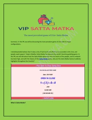 Satta Matka Result However many markets