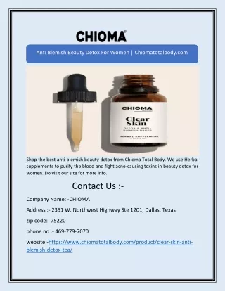 Anti Blemish Beauty Detox For Women | Chiomatotalbody.com
