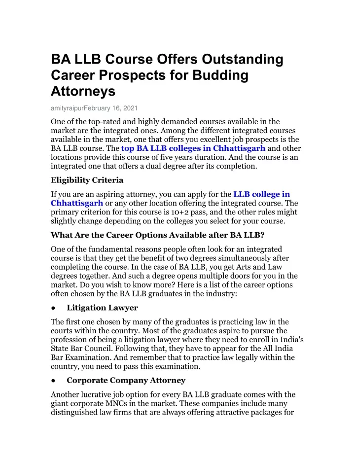 ba llb course offers outstanding career prospects