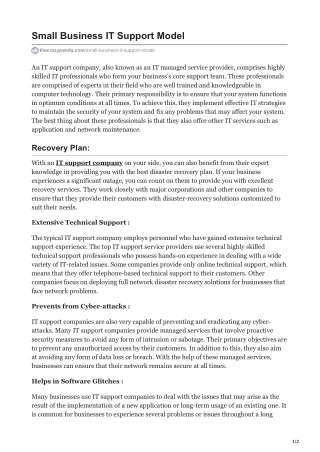 Small Business IT Support Model