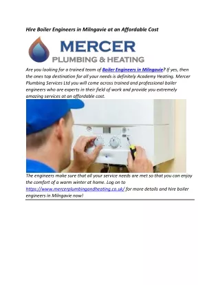 Hire Boiler Engineers in Milngavie at an Affordable Cost