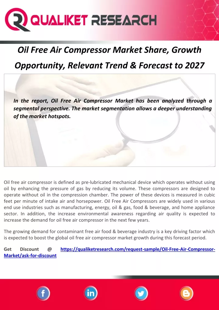 oil free air compressor market share growth
