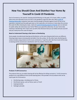 How You Should Clean And Disinfect Your Home By Yourself In Covid-19 Pandemic