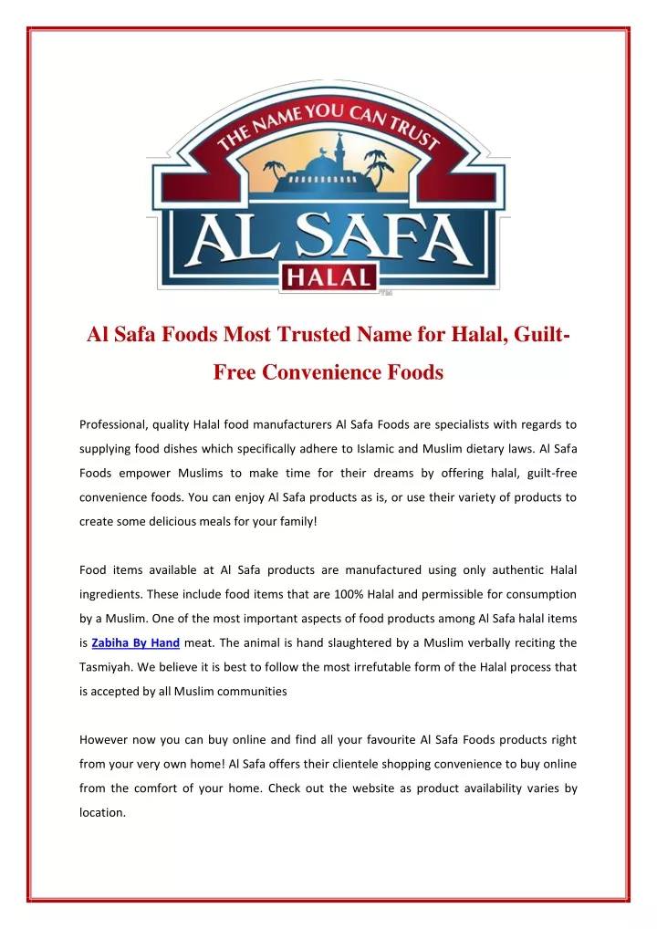 al safa foods most trusted name for halal guilt