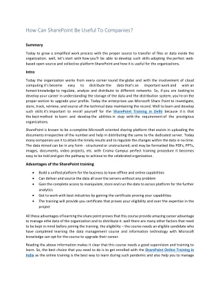 how can sharepoint be useful to companies