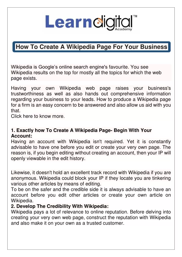 how to create a wikipedia page for your business