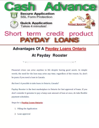 Advantages Of A Payday Loans Ontario At Payday  Rooster