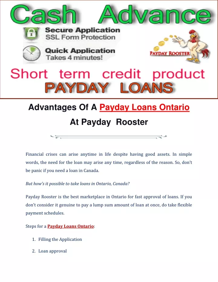 advantages of a payday loans ontario