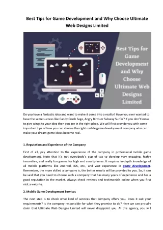 Best Tips for Game Development and Why Choose Ultimate Web Designs Limited