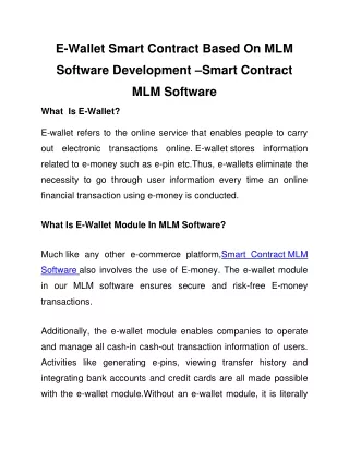 e wallet smart contract based on mlm
