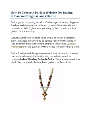 How To Choose A Perfect Website For Buying Indian Wedding Garlands Online