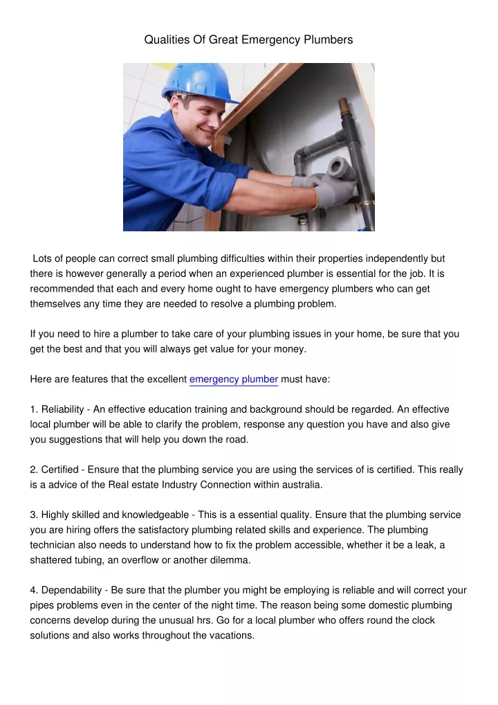 qualities of great emergency plumbers