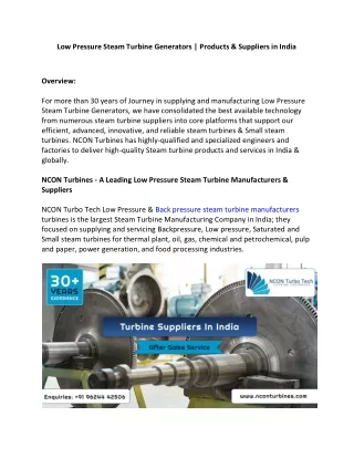 low pressure steam turbine generators products