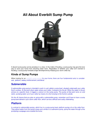 All About Everbilt Sump Pump