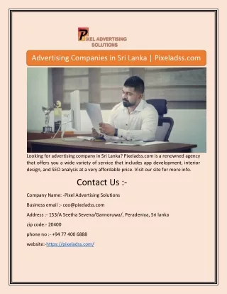 Advertising Companies in Sri Lanka | Pixeladss.com