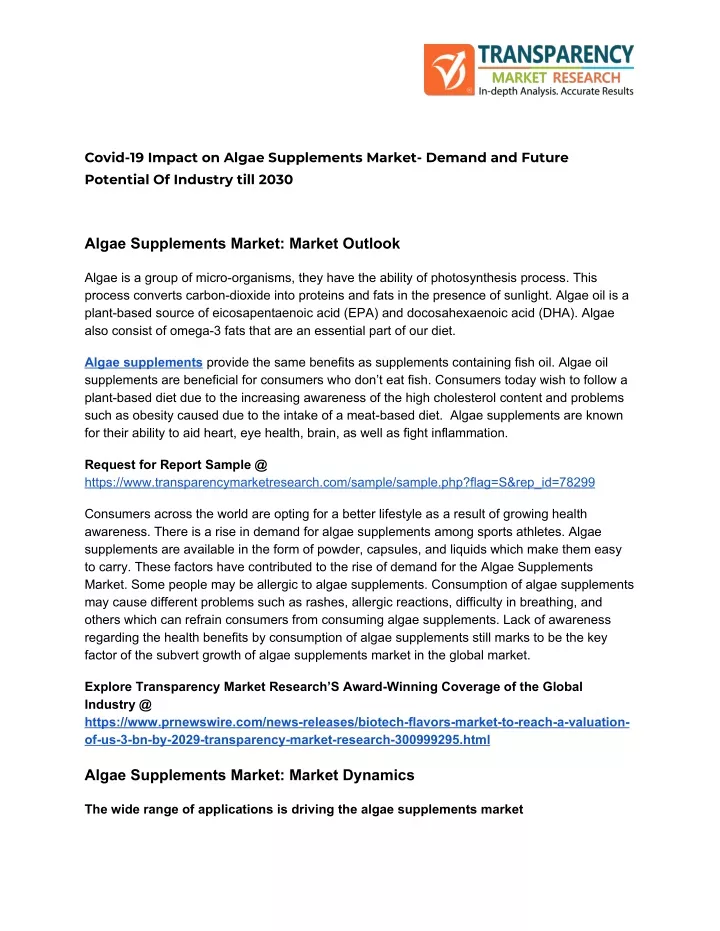 covid 19 impact on algae supplements market